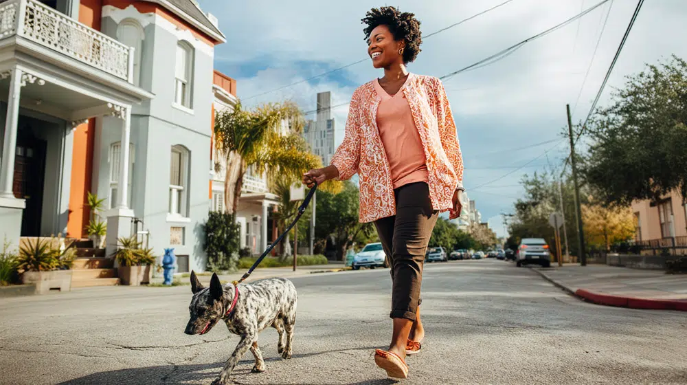 woman walking her dog