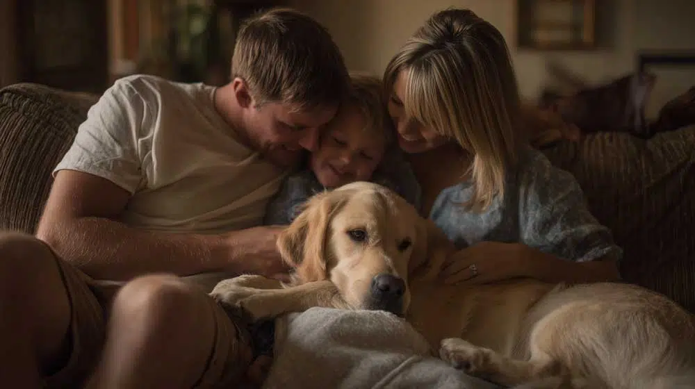 Happy family with their dog