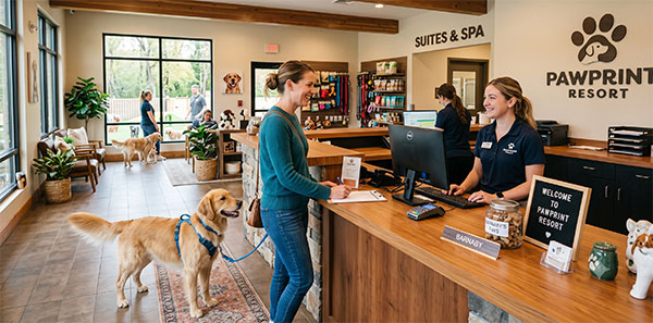 Pet parent checking in at a pet resort
